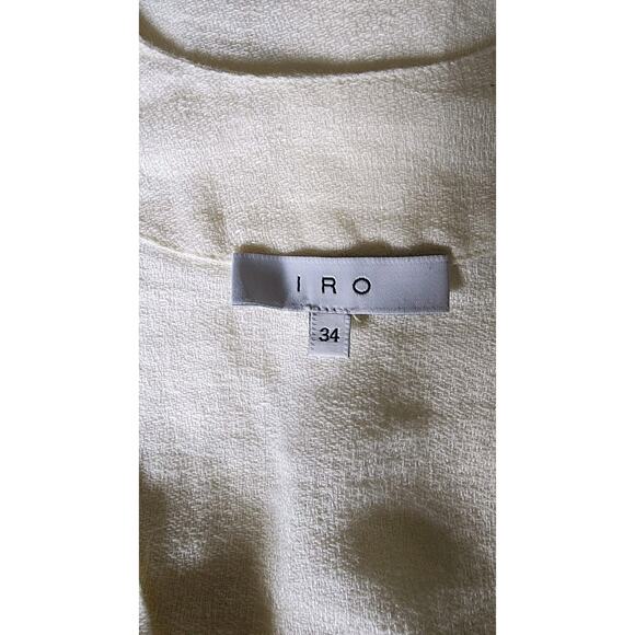 IRO 'Emerald' V-Neck Linen Mini Euro Caftan Dress Ecru w/Fringe Hem Sz 34/small - Picture 8 of 9